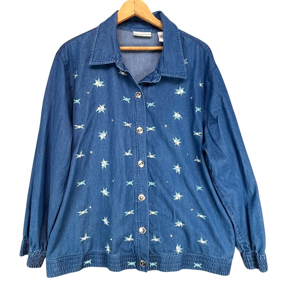 Drapers & Damons VTG Women's Floral Embroidered Sequined Cotton Denim Jacket‎ XL
